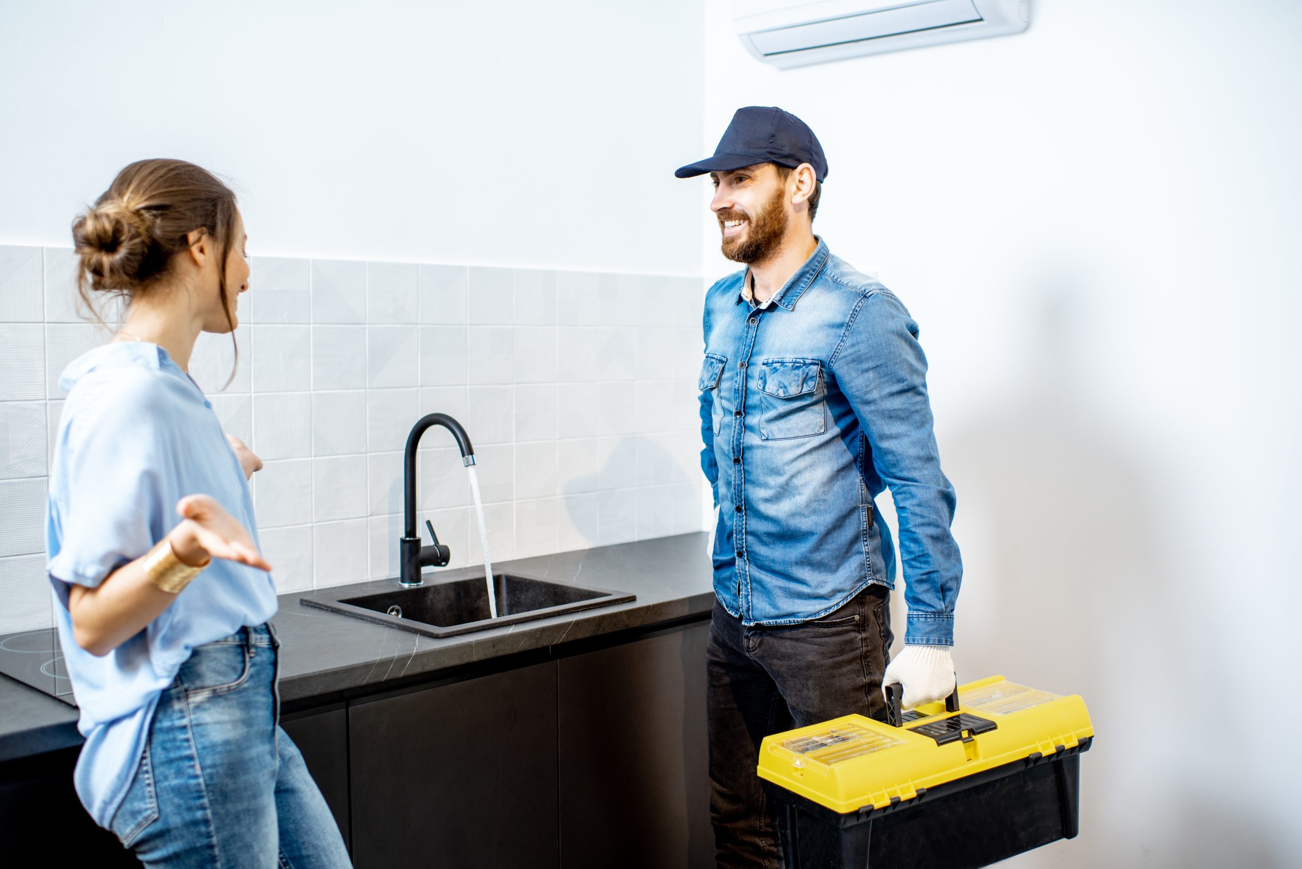 handy man with woman on the kitchen